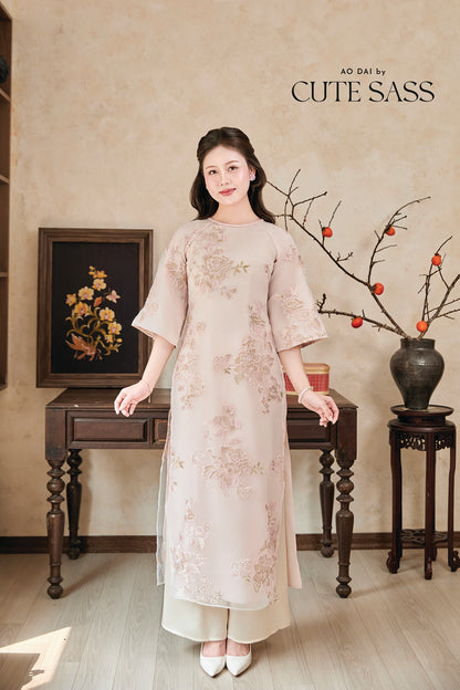 Gia Nghi - Family Cream Pink Peony Matching Ao Dai Set 61D/63C
