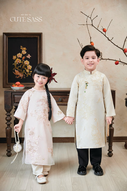 Gia Nghi - Family Cream Pink Peony Matching Ao Dai Set 61D/63C