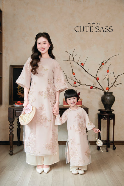 Gia Nghi - Family Cream Pink Peony Matching Ao Dai Set 61D/63C