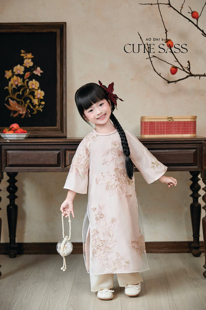 Gia Nghi - Family Cream Pink Peony Matching Ao Dai Set 61D/63C