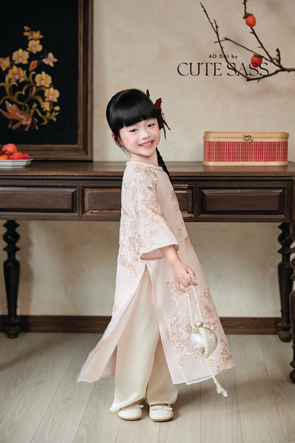 Gia Nghi - Family Cream Pink Peony Matching Ao Dai Set 61D/63C