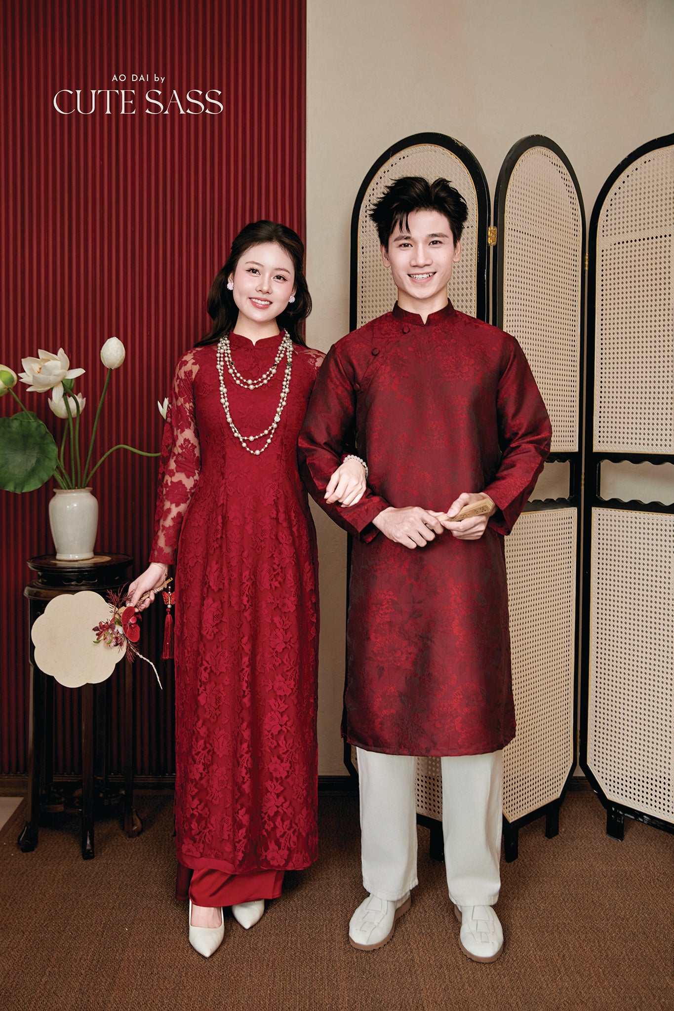 Gia Nghi - Family Red Lace Matching Ao Dai Set