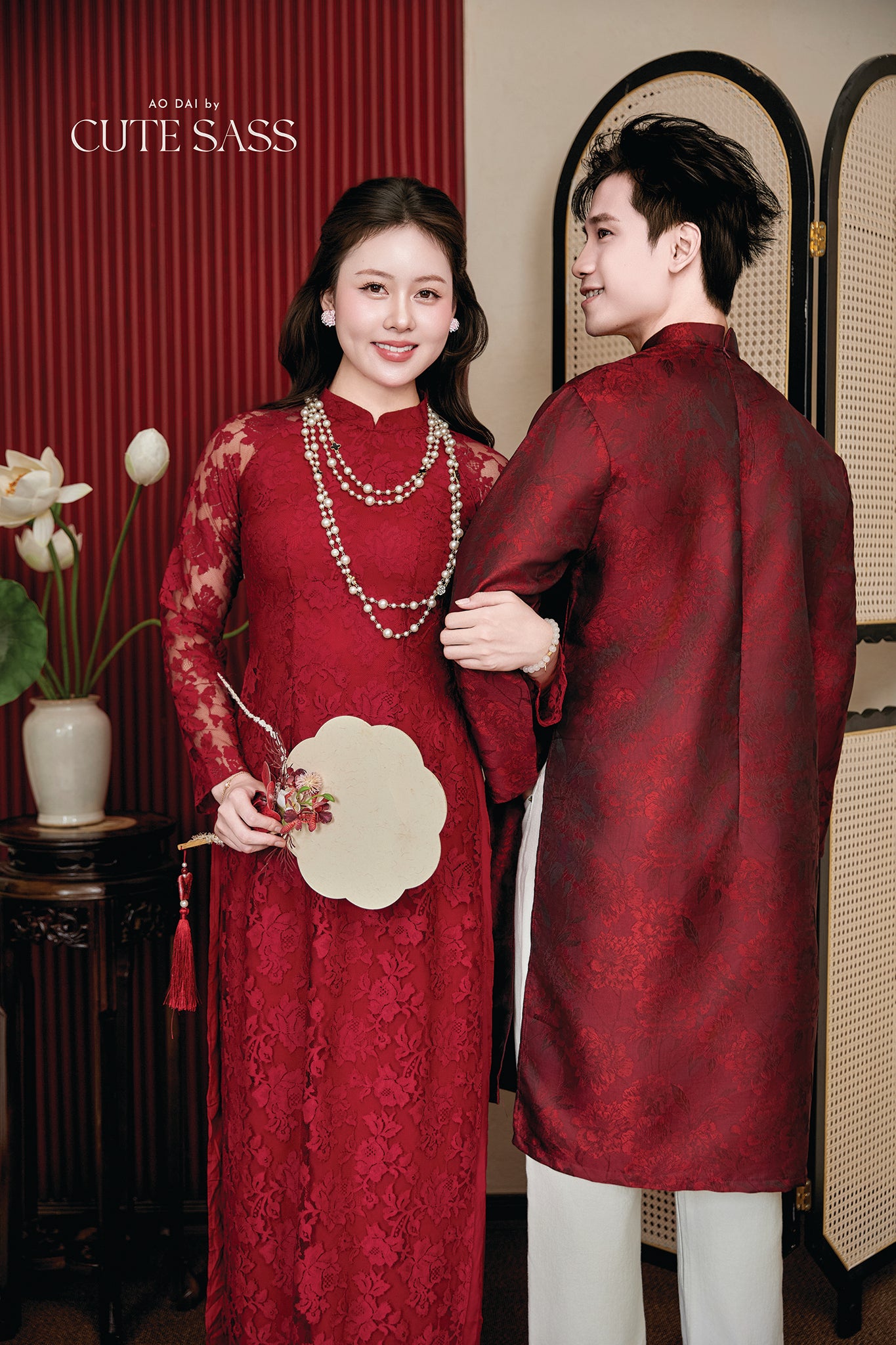 Gia Nghi - Family Red Lace Matching Ao Dai Set