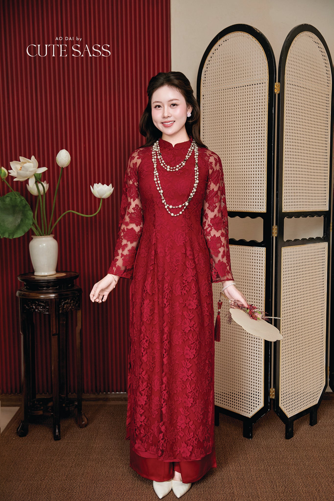 Gia Nghi - Family Red Lace Matching Ao Dai Set
