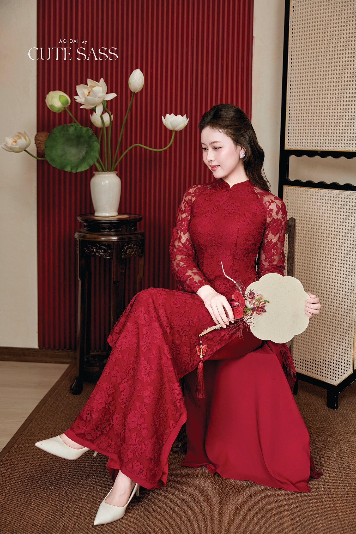 Gia Nghi - Family Red Lace Matching Ao Dai Set