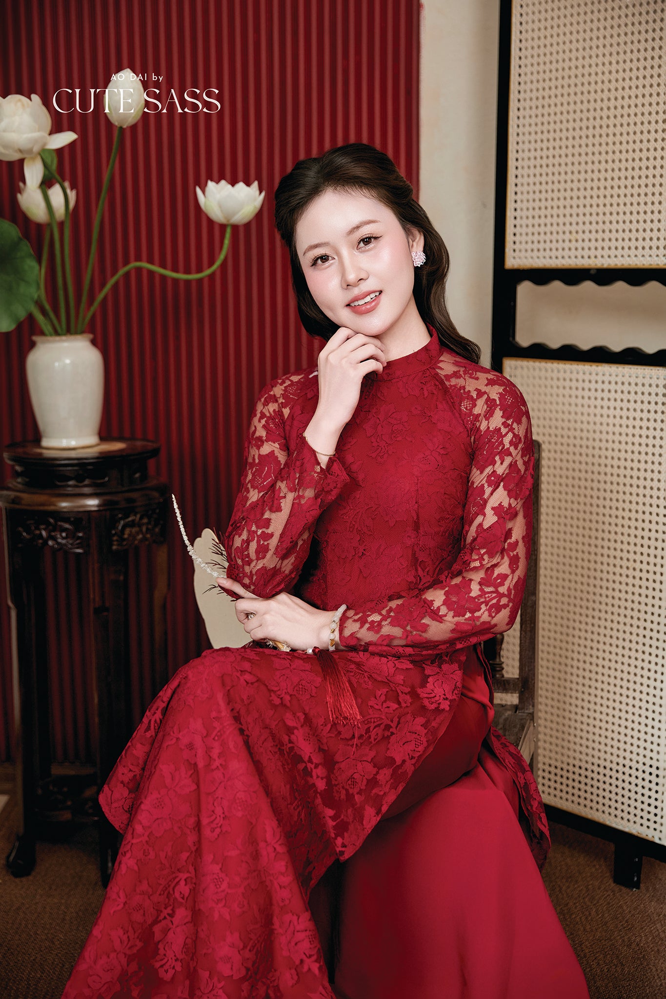 Gia Nghi - Family Red Lace Matching Ao Dai Set