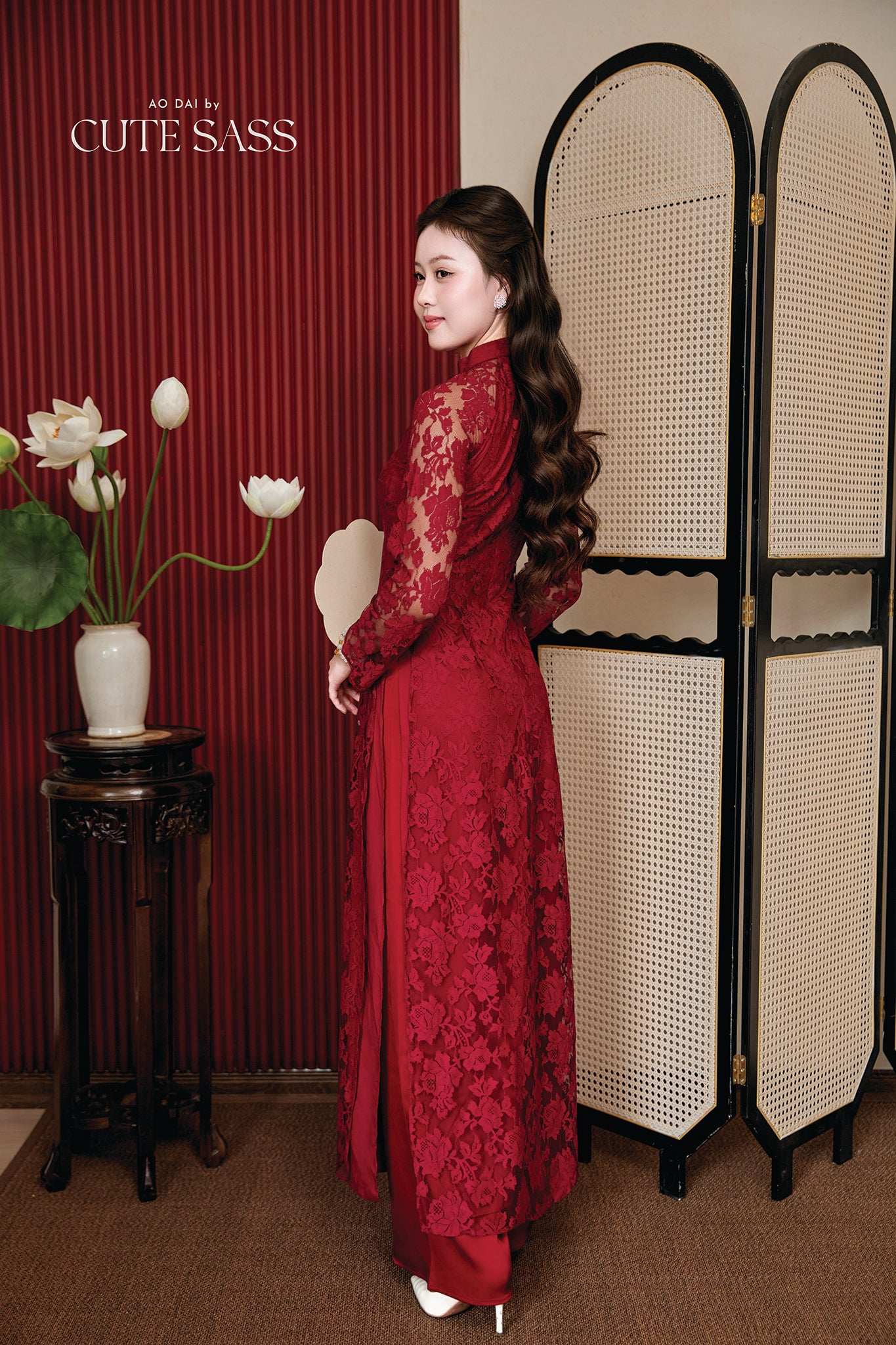 Gia Nghi - Family Red Lace Matching Ao Dai Set