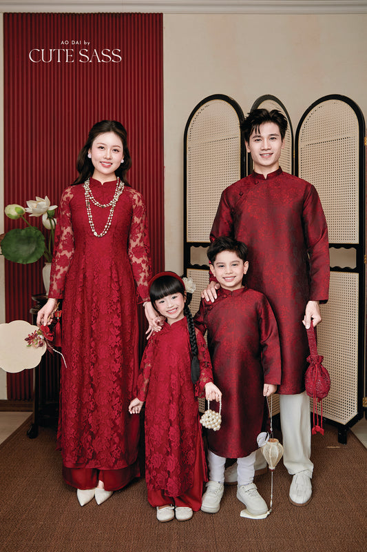 Gia Nghi - Family Red Lace Matching Ao Dai Set