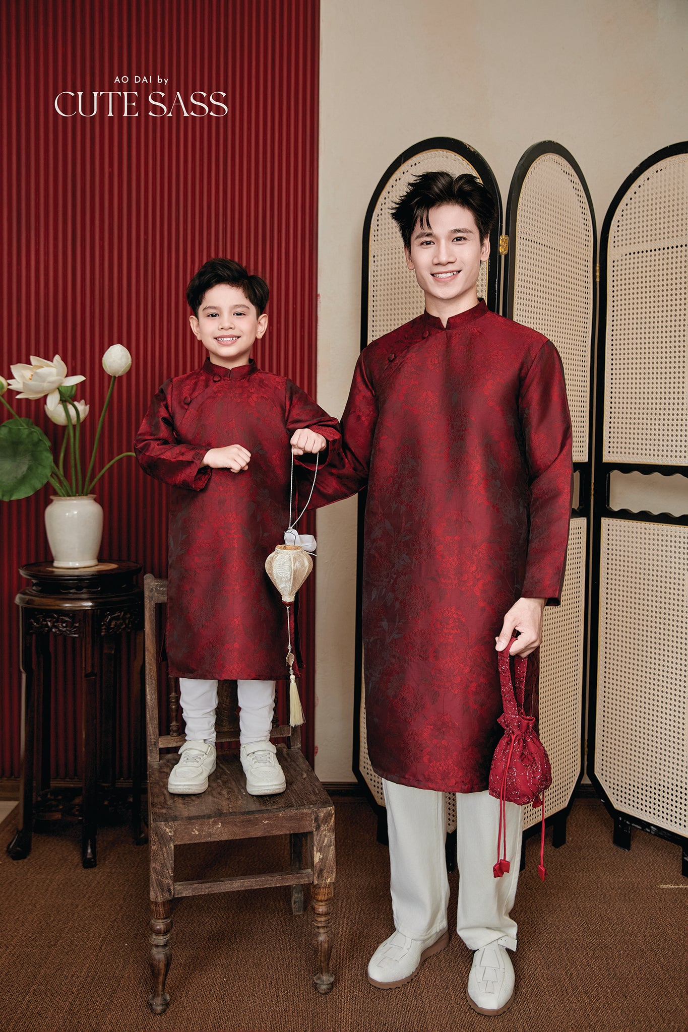 Gia Nghi - Family Red Lace Matching Ao Dai Set