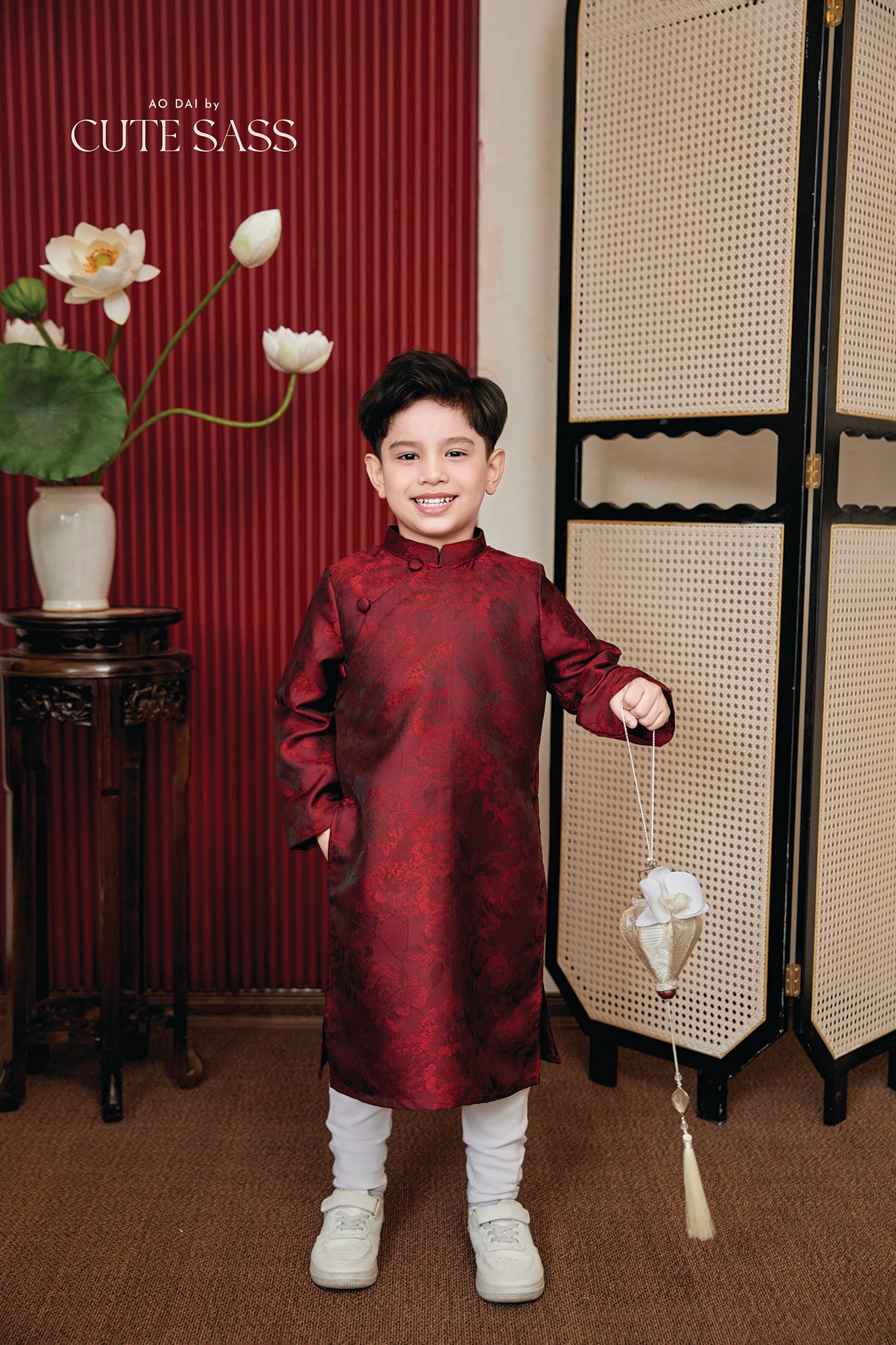 Gia Nghi - Family Red Lace Matching Ao Dai Set