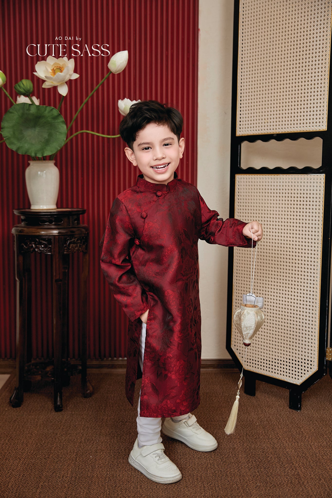 Gia Nghi - Family Red Lace Matching Ao Dai Set