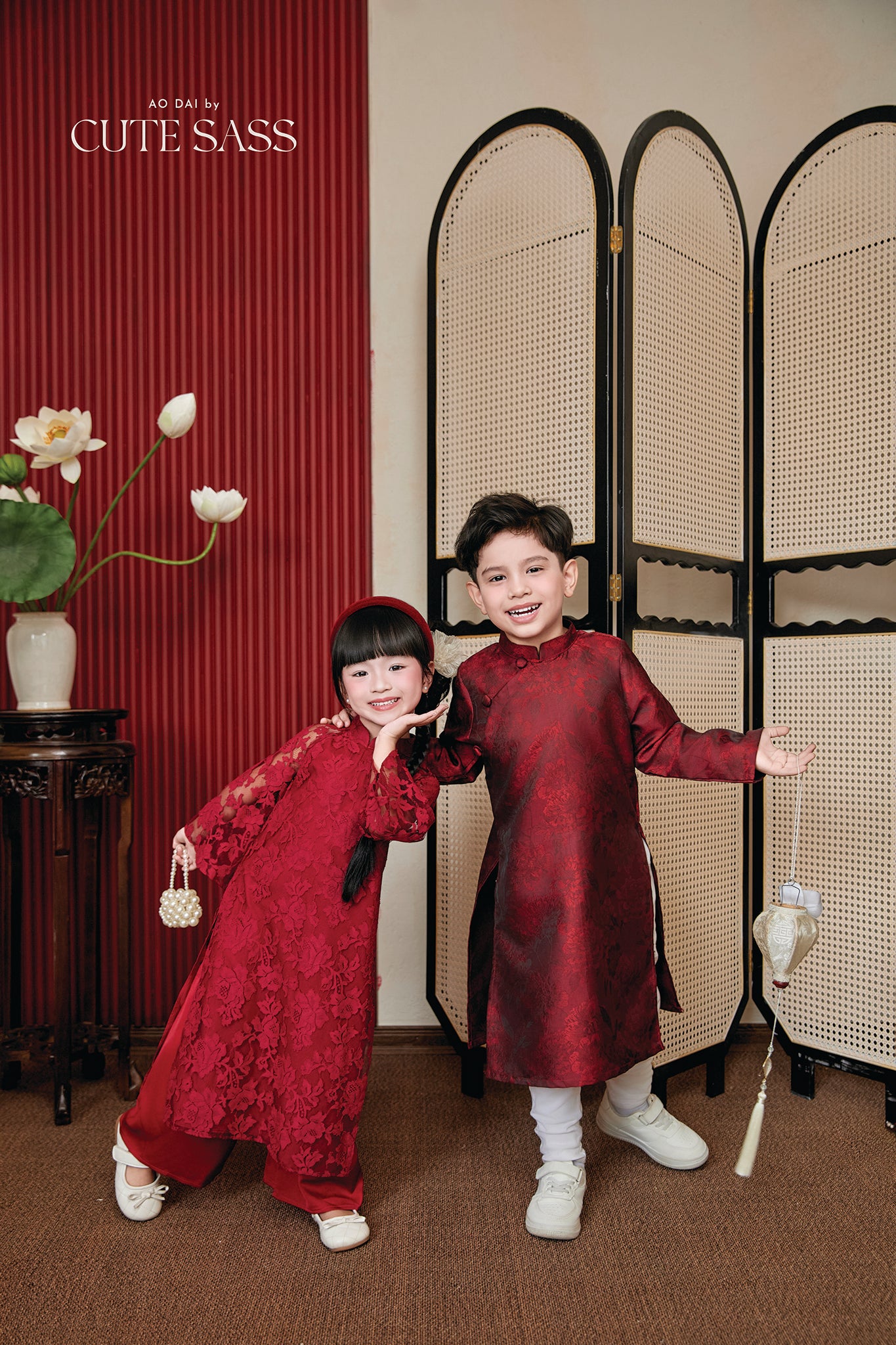 Gia Nghi - Family Red Lace Matching Ao Dai Set