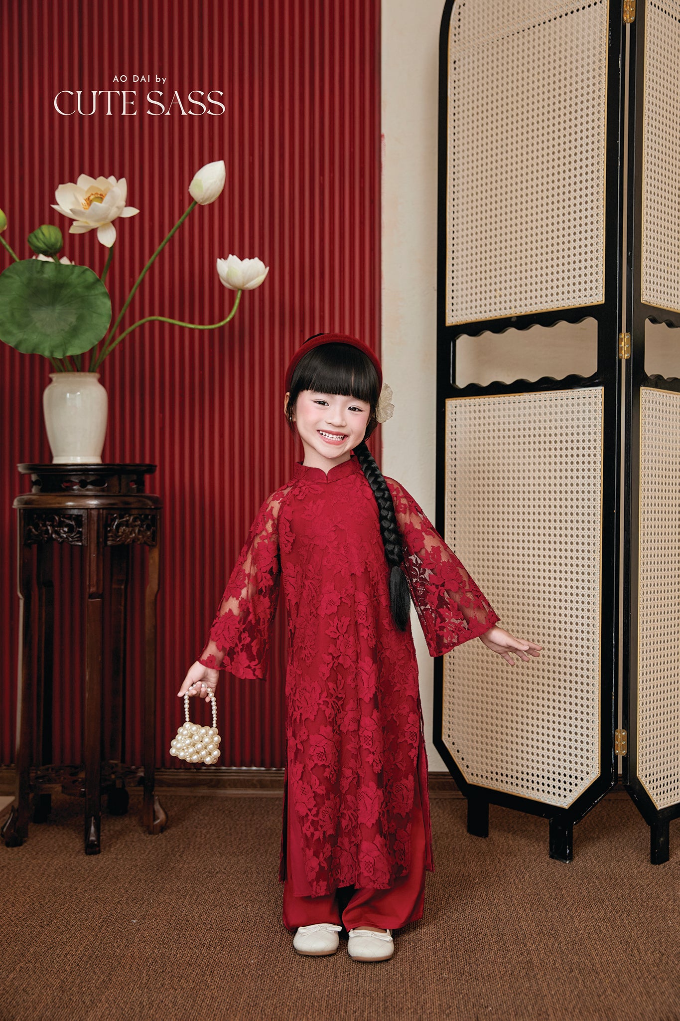 Gia Nghi - Family Red Lace Matching Ao Dai Set