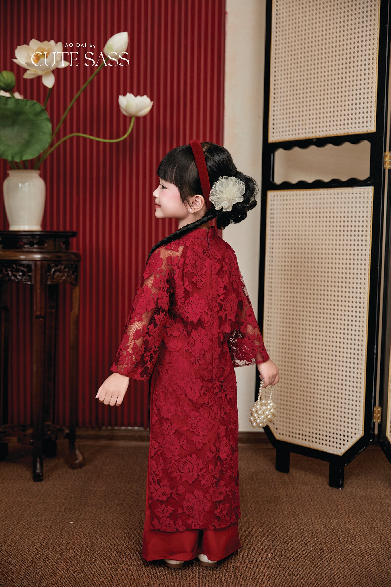 Gia Nghi - Family Red Lace Matching Ao Dai Set