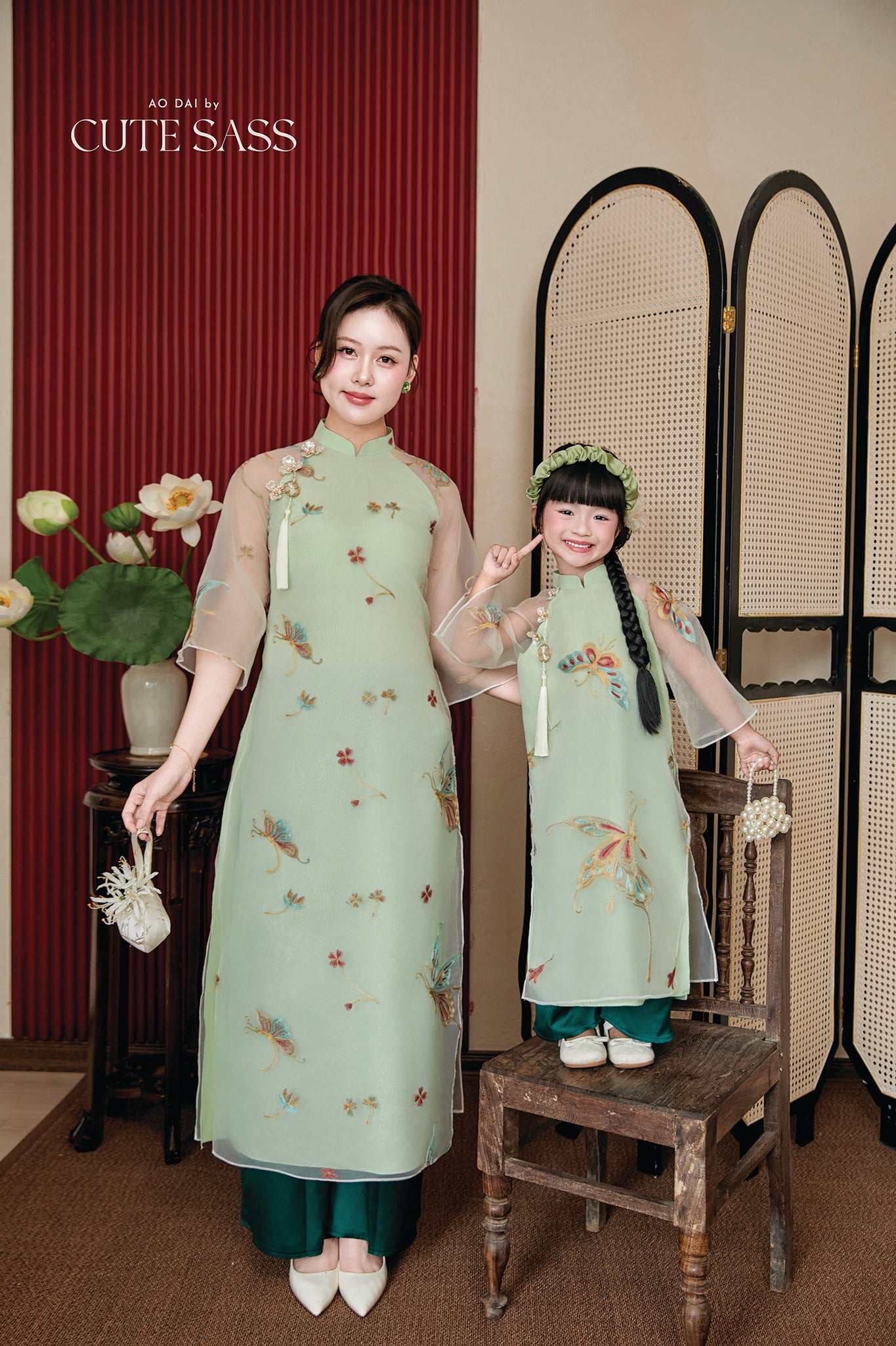 Gia Nghi - Family Green Butterfly Matching Ao Dai Set