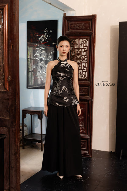 Khảm - Wisp Black Silver Scalloped Yem Inspired Top Only, No Pants