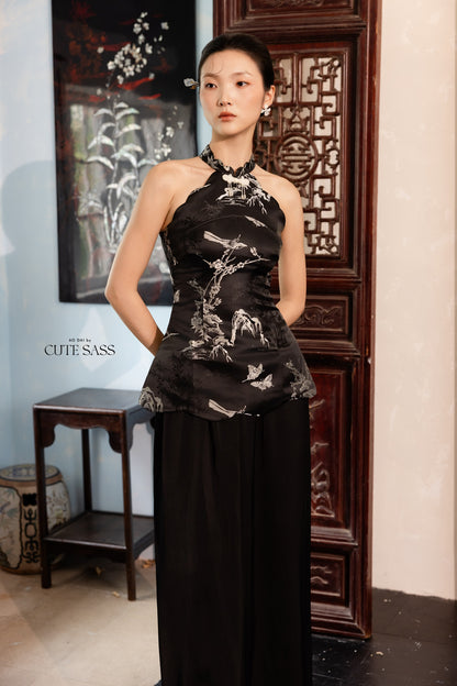 Khảm - Wisp Black Silver Scalloped Yem Inspired Top Only, No Pants