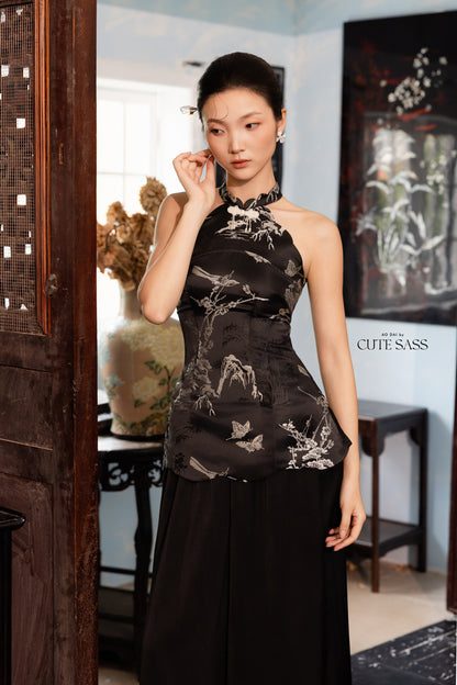 Khảm - Wisp Black Silver Scalloped Yem Inspired Top Only, No Pants