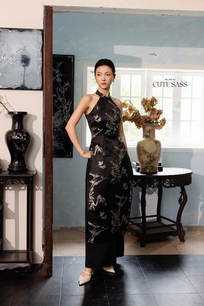 Khảm - Black Silver Yem Inspired Ao Dai Top Only, No Pants