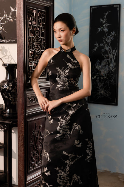 Khảm - Black Silver Yem Inspired Ao Dai Top Only, No Pants