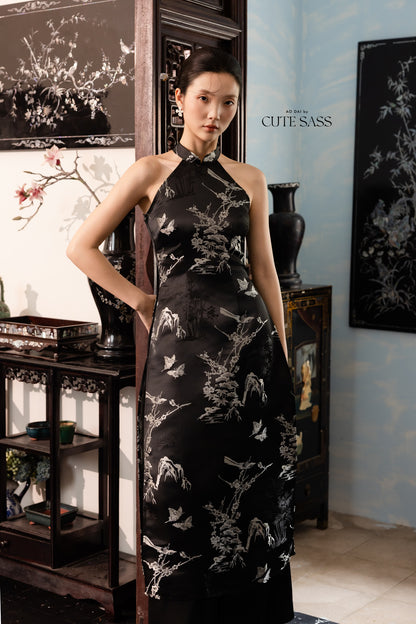 Khảm - Black Silver Yem Inspired Ao Dai Top Only, No Pants
