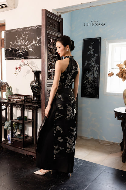 Khảm - Black Silver Yem Inspired Ao Dai Top Only, No Pants