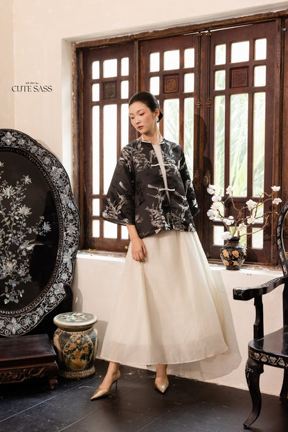 Khảm - Gender Fluid Black Silver Wide Sleeve Coat Top Only, No Pants