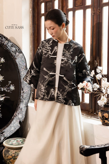 Khảm - Gender Fluid Black Silver Wide Sleeve Coat Top Only, No Pants