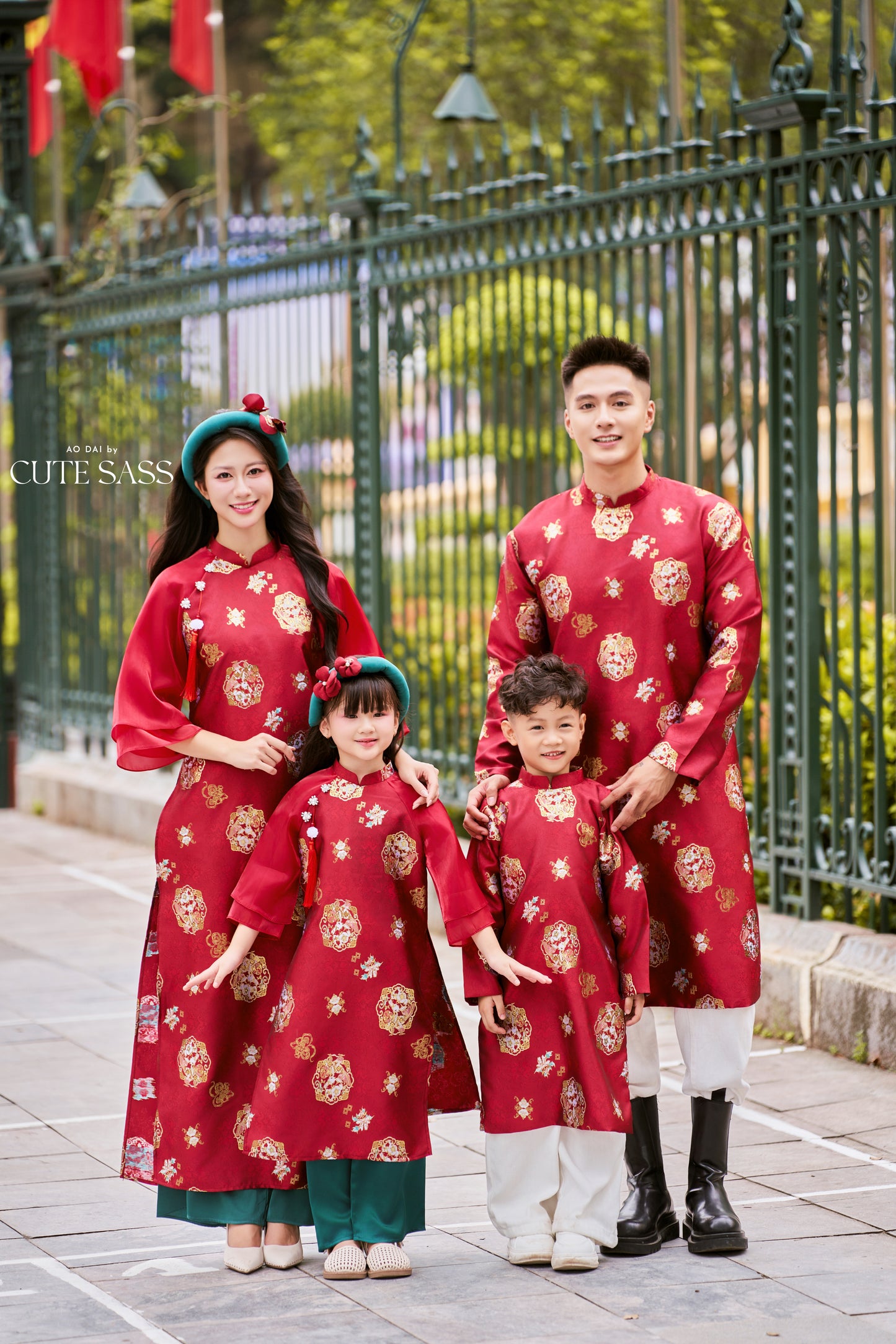 Gia Hòa - Family Red Gold Gam Matching Ao Dai Set 58A