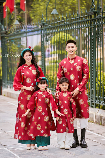 Gia Hòa - Family Red Gold Gam Matching Ao Dai Set 7B-C