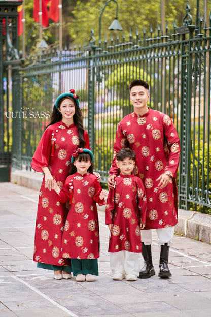 Gia Hòa - Family Red Gold Gam Matching Ao Dai Set 7B-C