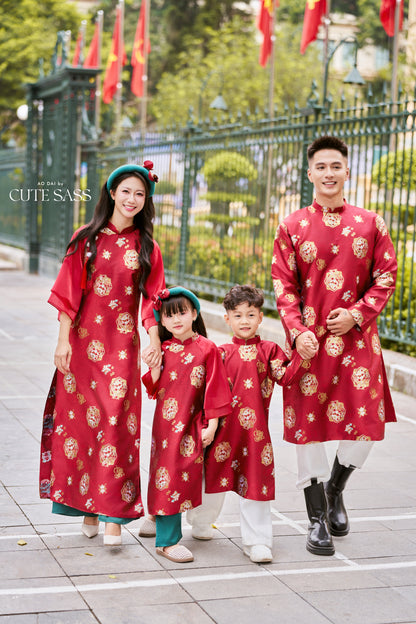 Gia Hòa - Family Red Gold Gam Matching Ao Dai Set 7B-C