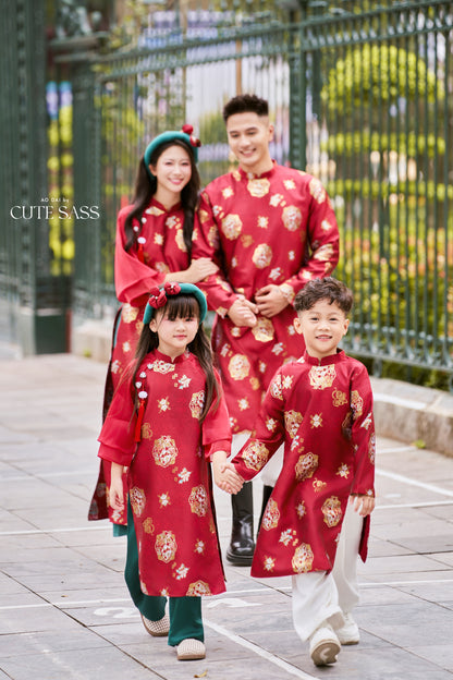 Gia Hòa - Family Red Gold Gam Matching Ao Dai Set 7B-C