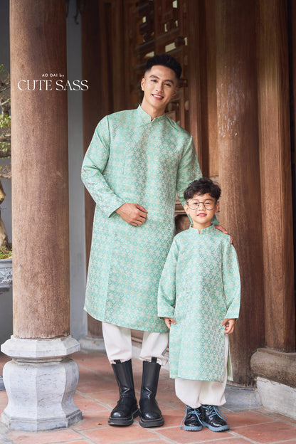 Men and Boy Mint Green Gam Square Ao Dai Top 8E