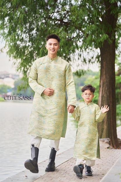 Men and Boy Light Green Mountain Matching Ao Dai 19D