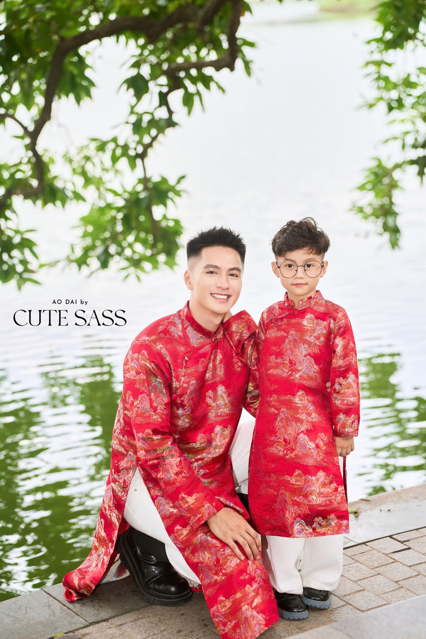 Men and Boy Red Mountain Matching Ao Dai 36A