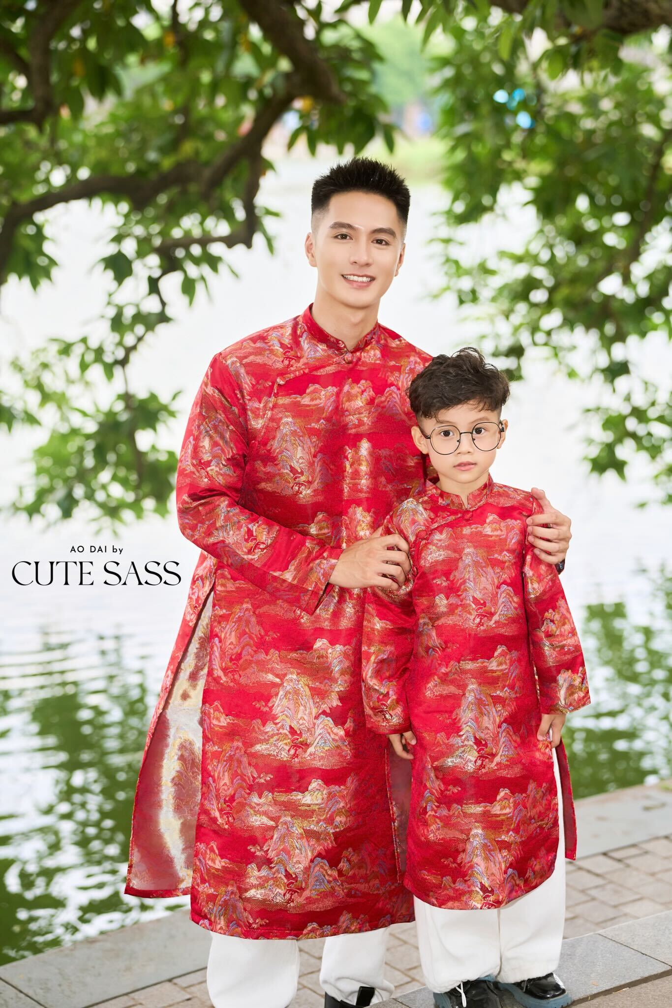 Men and Boy Red Mountain Matching Ao Dai 36A