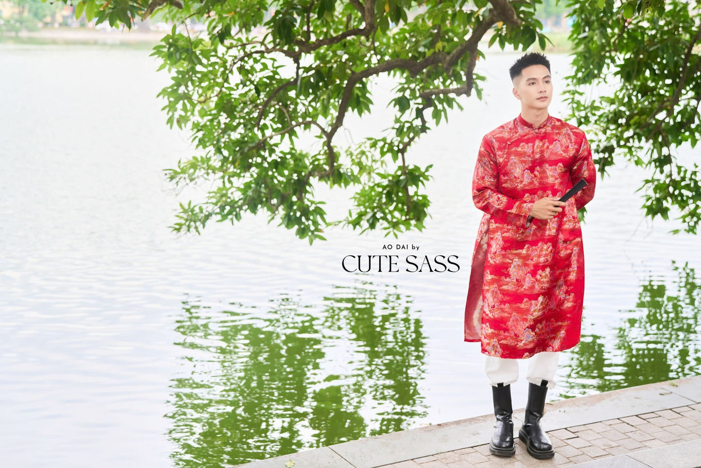 Men and Boy Red Mountain Matching Ao Dai 36A