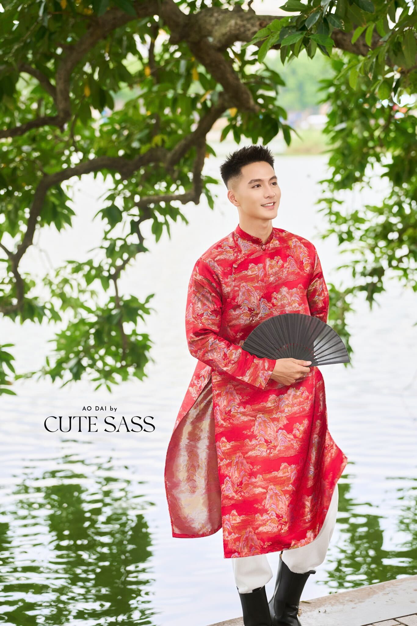 Men and Boy Red Mountain Matching Ao Dai 36A