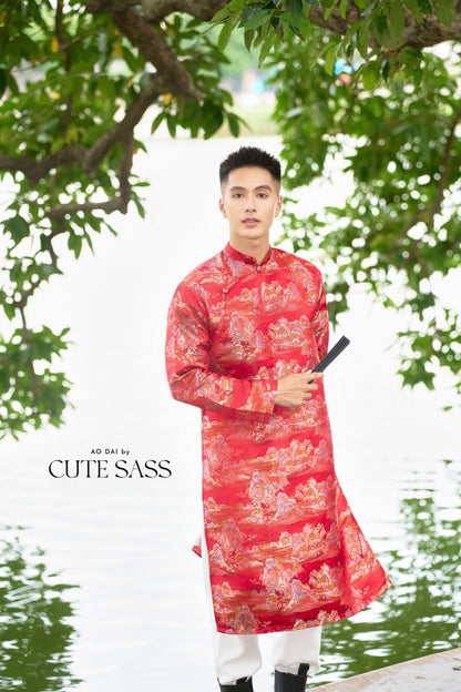 Men and Boy Red Mountain Matching Ao Dai 36A