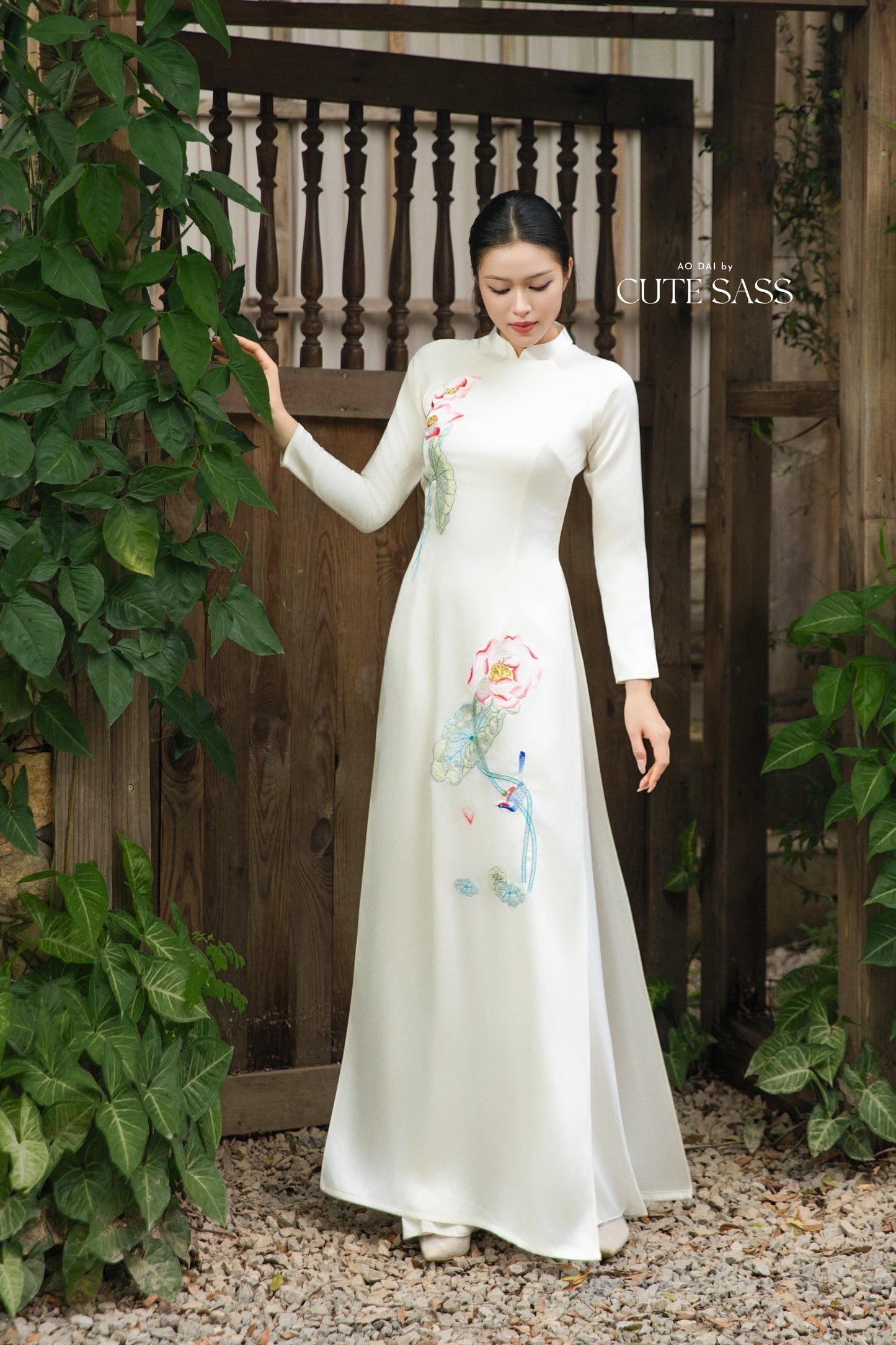 Gia Hòa - Family Gray/White Embroidery Lotus Ao Dai Set