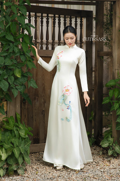 Gia Hòa - Family Gray/White Embroidery Lotus Ao Dai Set 15A