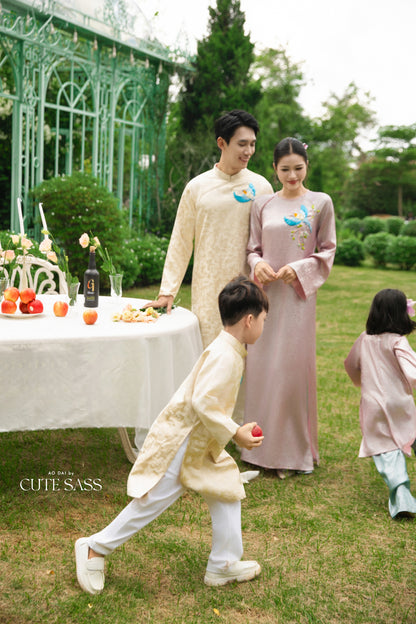 Gia Hòa - Family Pink/Cream Ribbon Phoenix Ao Dai Set 55-56A