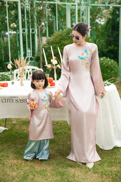 Gia Hòa - Family Pink/Cream Ribbon Phoenix Ao Dai Set 55-56A