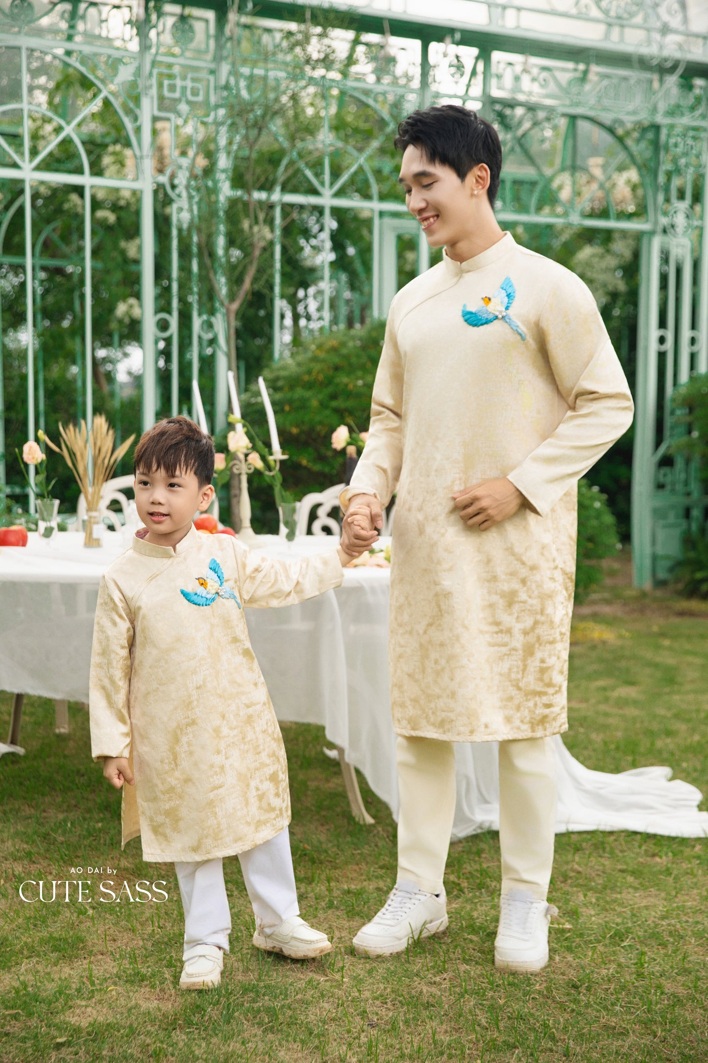 Gia Hòa - Family Pink/Cream Ribbon Phoenix Ao Dai Set