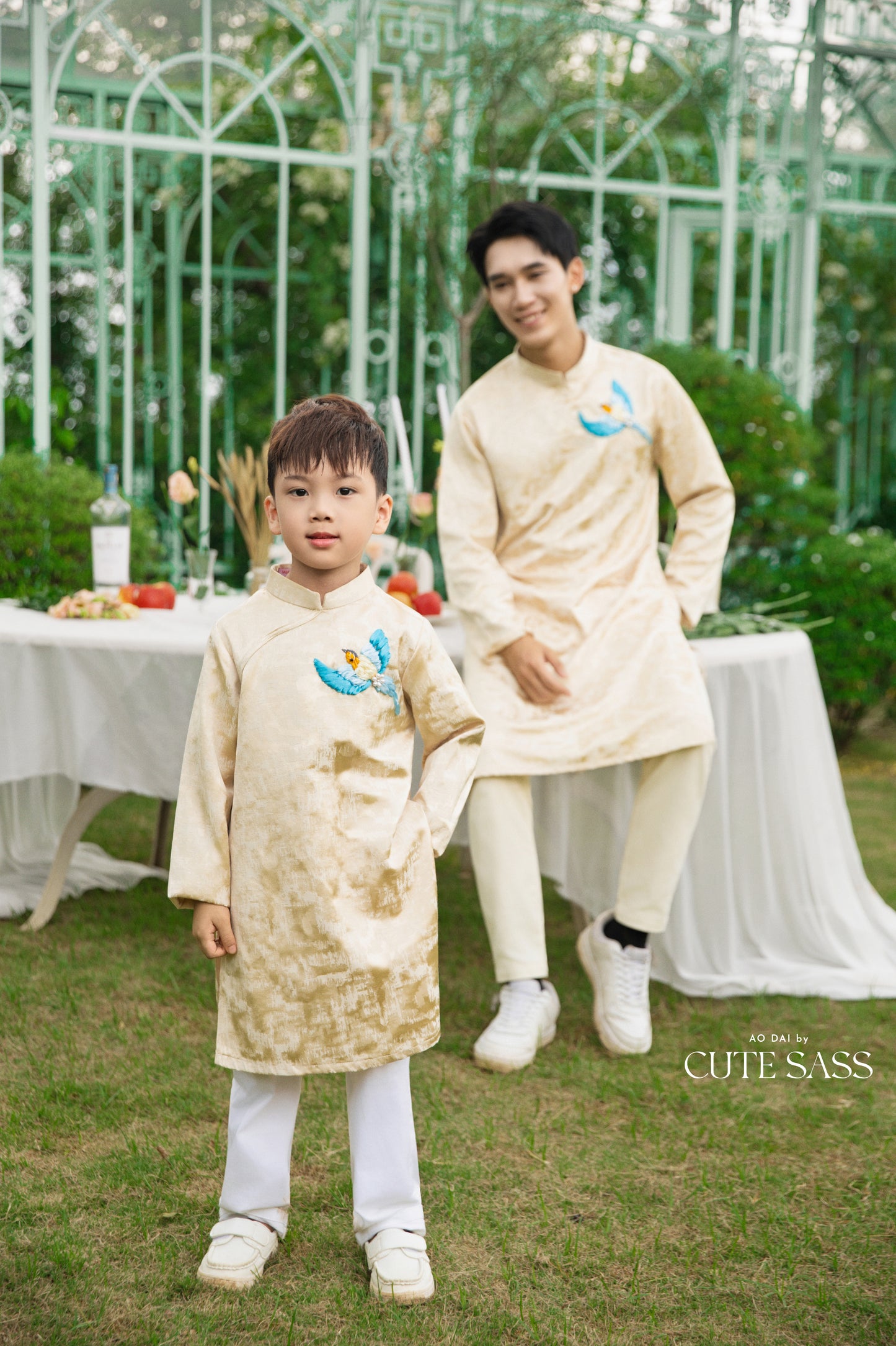 Gia Hòa - Family Pink/Cream Ribbon Phoenix Ao Dai Set