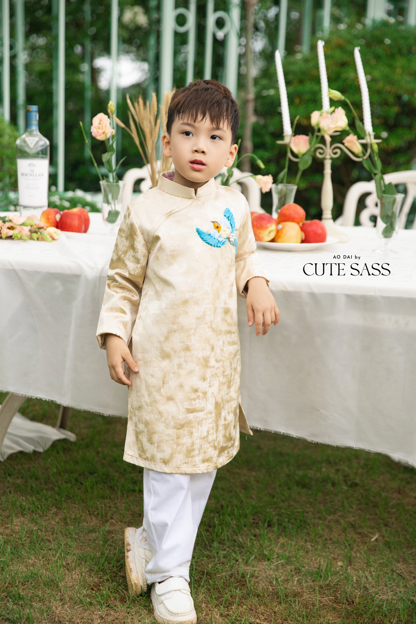 Gia Hòa - Family Pink/Cream Ribbon Phoenix Ao Dai Set