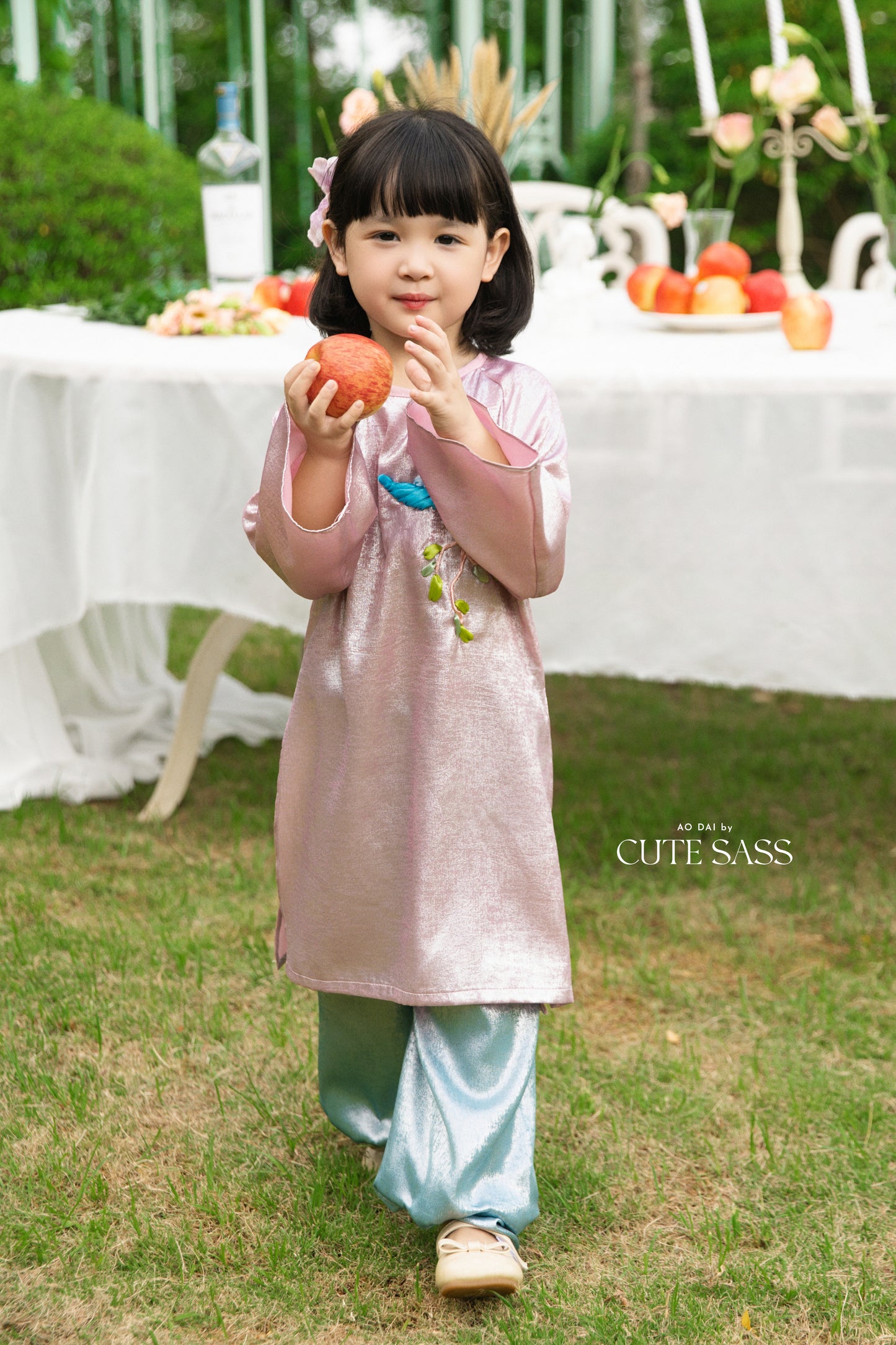 Gia Hòa - Family Pink/Cream Ribbon Phoenix Ao Dai Set