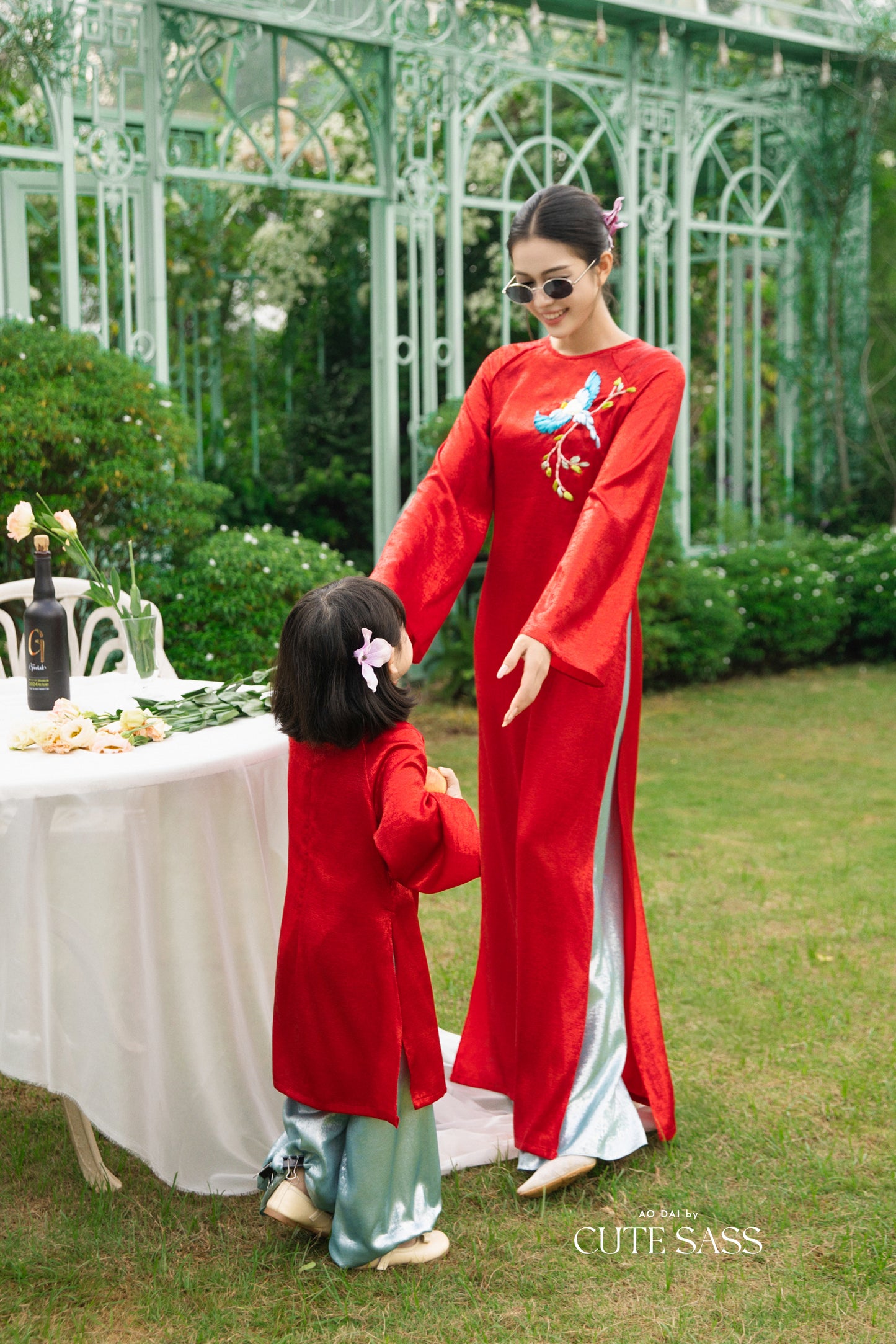 Gia Hòa - Family Red Ribbon Phoenix Ao Dai Set