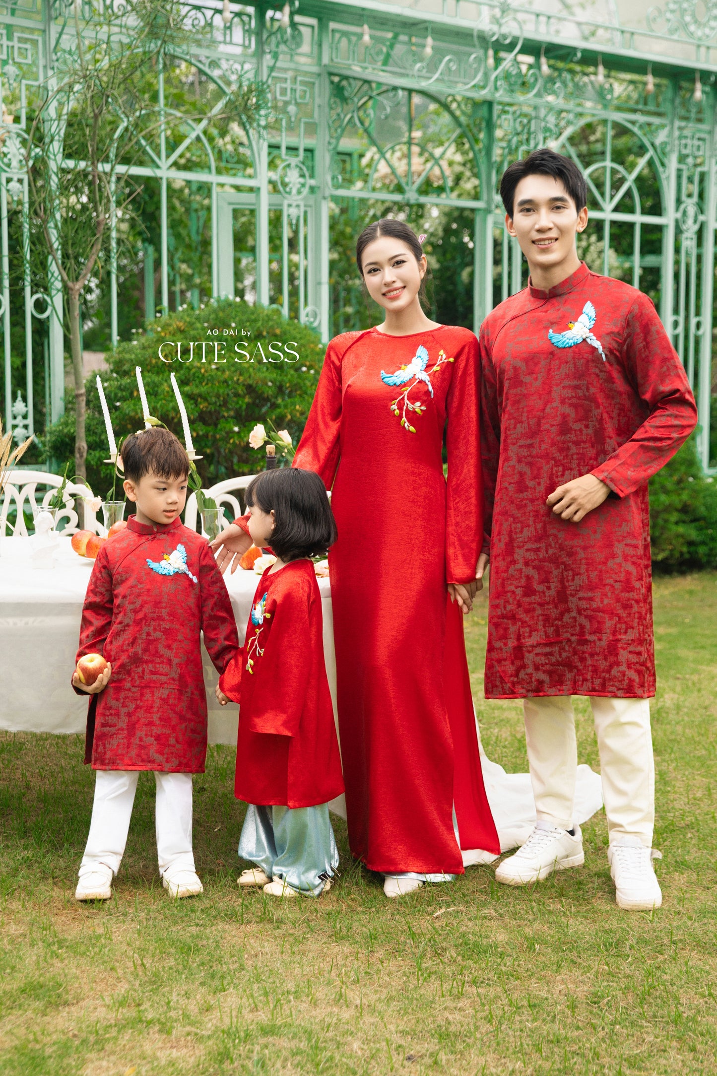 Gia Hòa - Family Red Ribbon Phoenix Ao Dai Set
